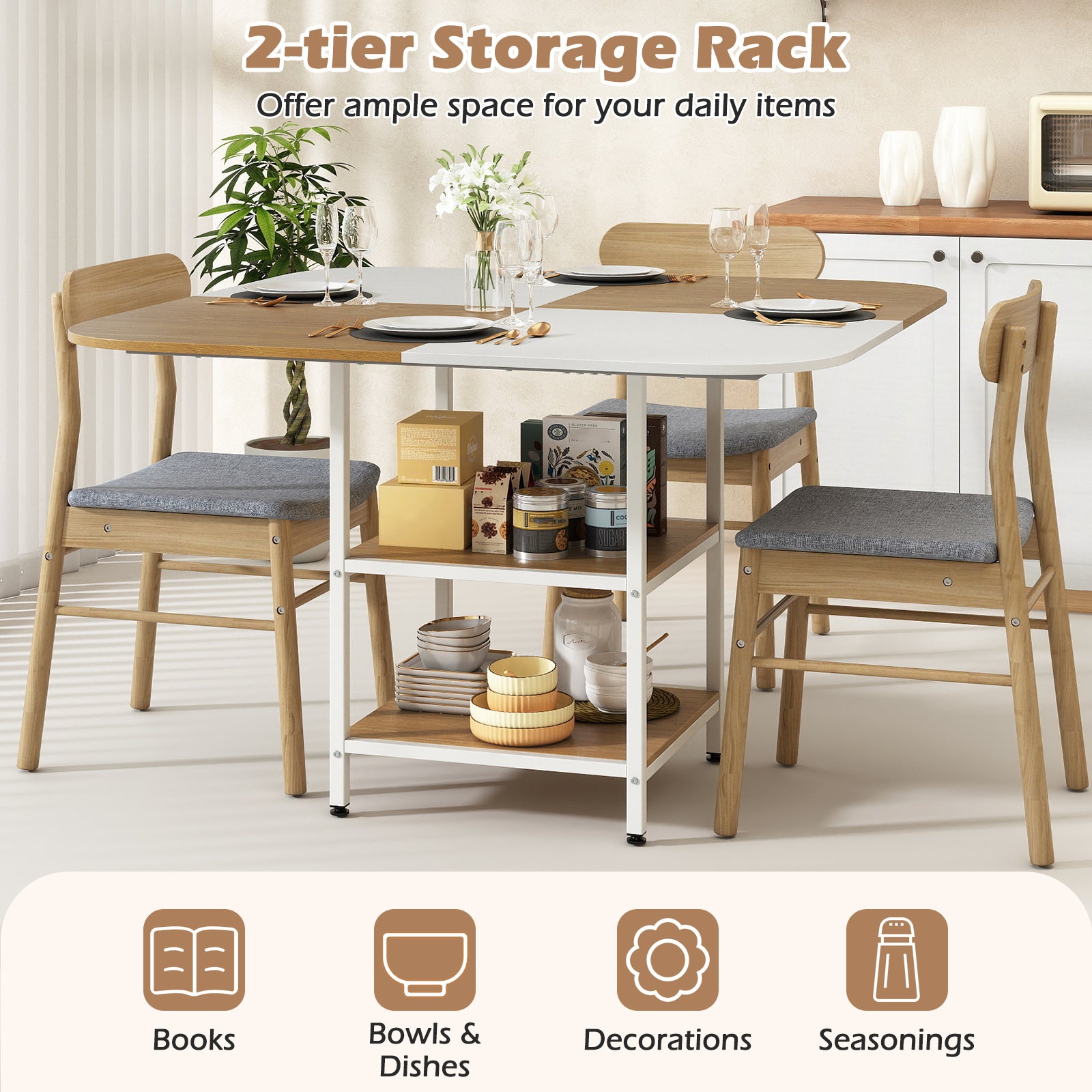 47.5 inch Modern Dining Table Square Kitchen Table with Mix-colored Tabletop-Natural