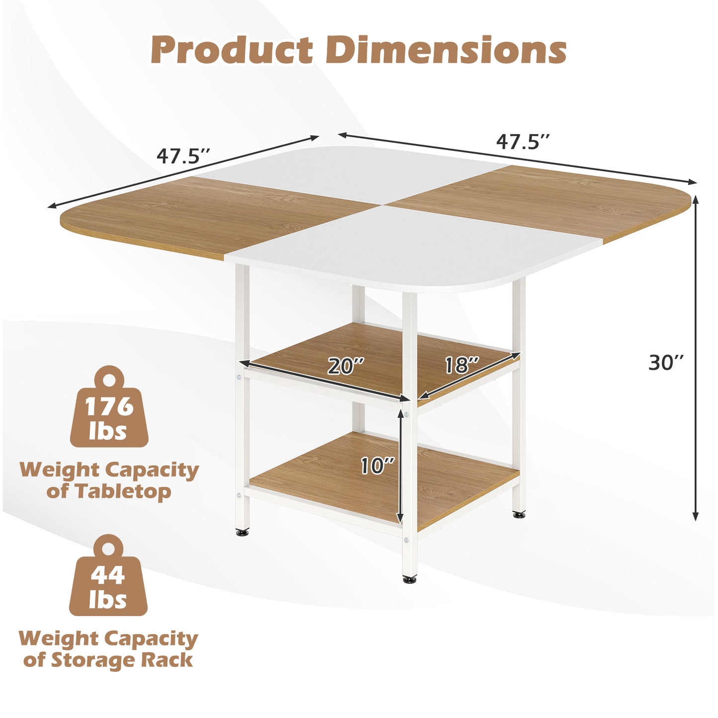 47.5 inch Modern Dining Table Square Kitchen Table with Mix-colored Tabletop-Natural