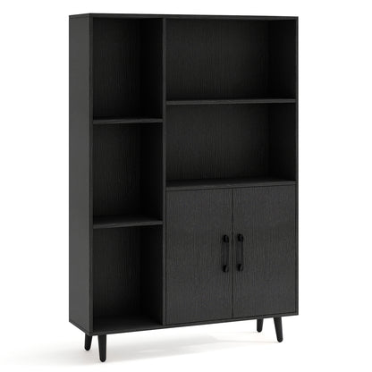 4 Inch Floor Bookshelf with 5 Open Compartments and Storage Cabinet-Black