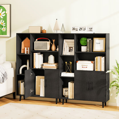 4 Inch Floor Bookshelf with 5 Open Compartments and Storage Cabinet-Black