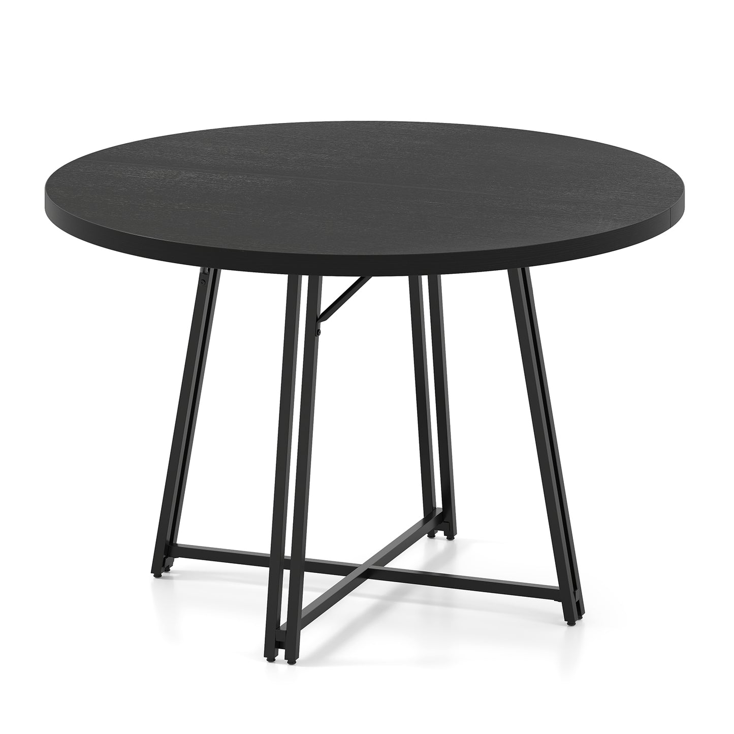 47 Inch Dining Table for 4-6 People Round Kitchen Table with Cross Base-Black
