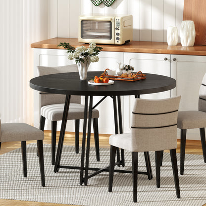 47 Inch Dining Table for 4-6 People Round Kitchen Table with Cross Base-Black