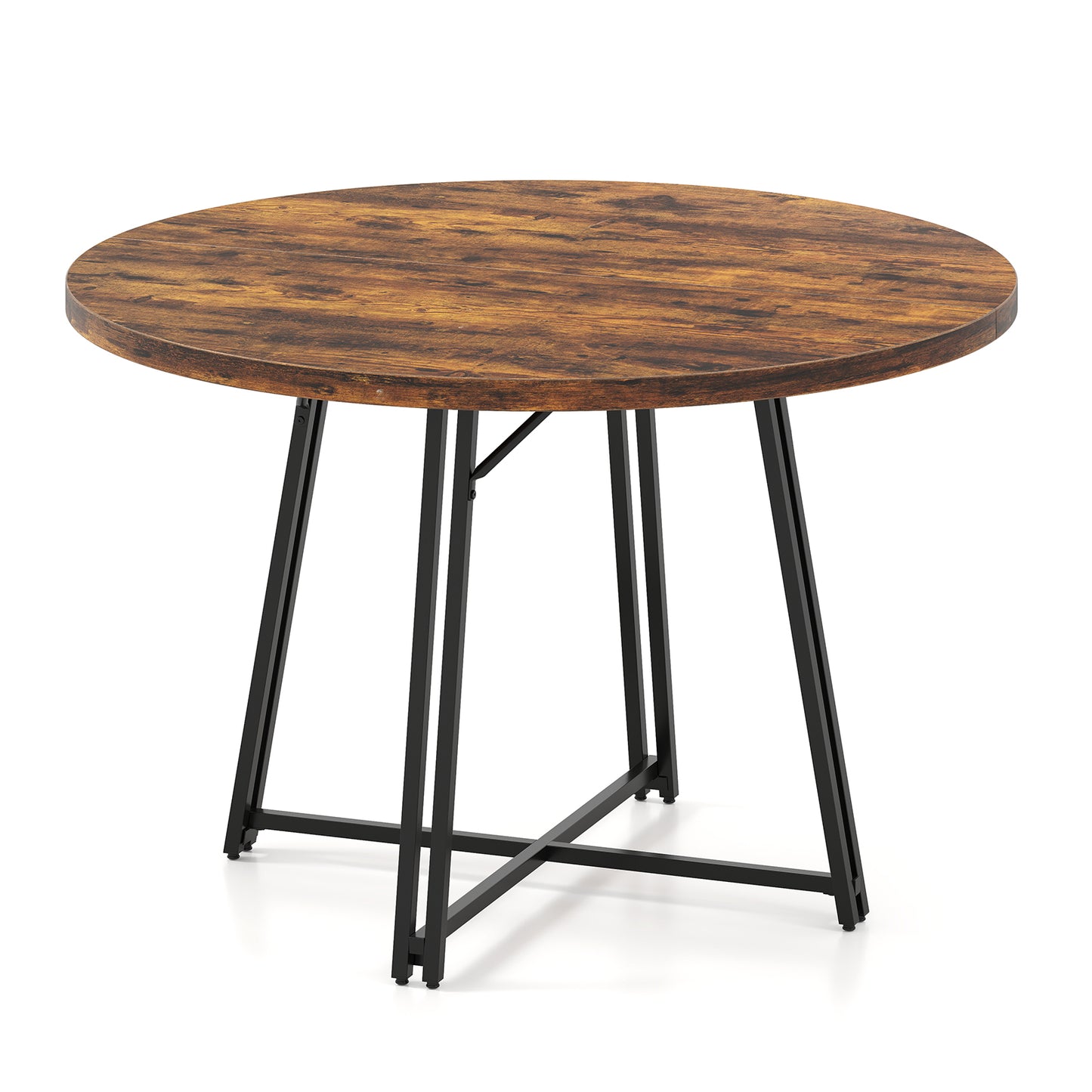 47 Inch Dining Table for 4-6 People Round Kitchen Table with Cross Base-Rustic Brown