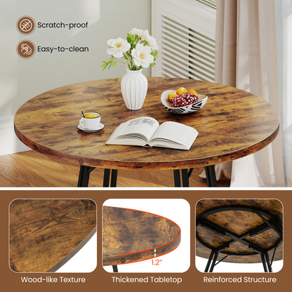 47 Inch Dining Table for 4-6 People Round Kitchen Table with Cross Base-Rustic Brown