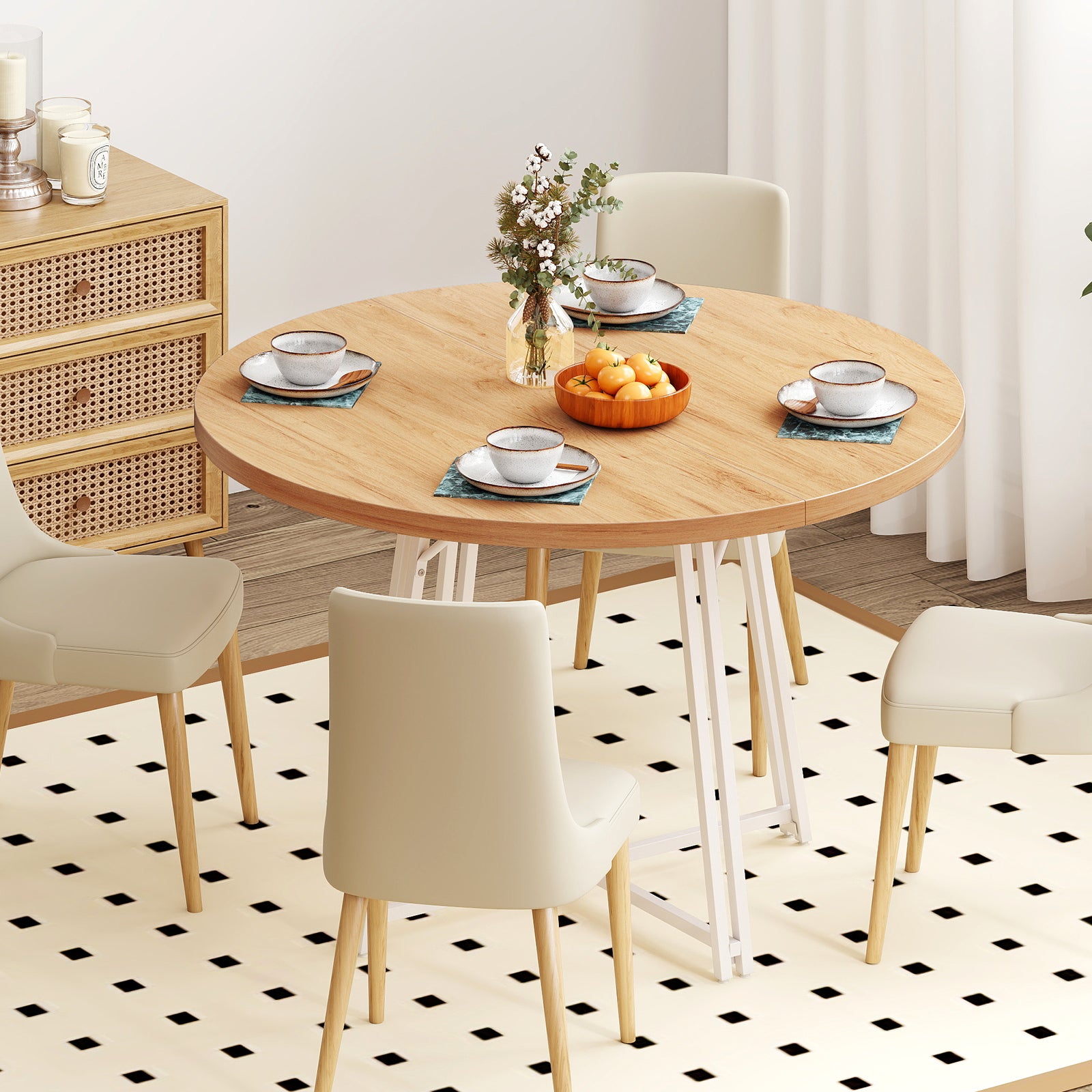 47 Inch Dining Table for 4-6 People Round Kitchen Table with Cross Base-Natural