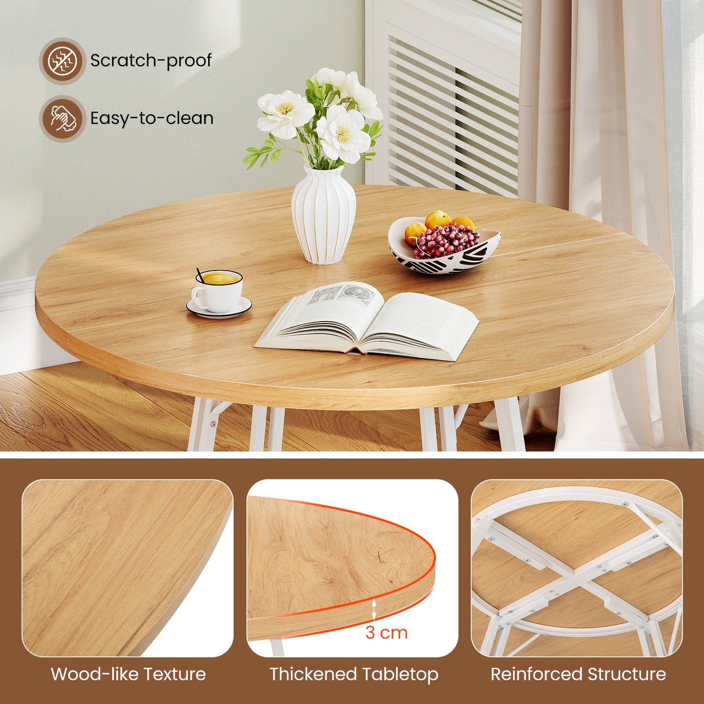 47 Inch Dining Table for 4-6 People Round Kitchen Table with Cross Base-Natural