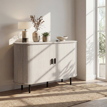 47 Inch Fluted Sideboard Buffet Cabinet with Tambour Sliding Doors and Metal Legs