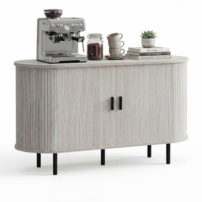 47 Inch Fluted Sideboard Buffet Cabinet with Tambour Sliding Doors and Metal Legs