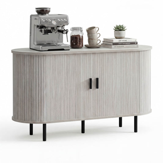 47 Inch Fluted Sideboard Buffet Cabinet with Tambour Sliding Doors and Metal Legs