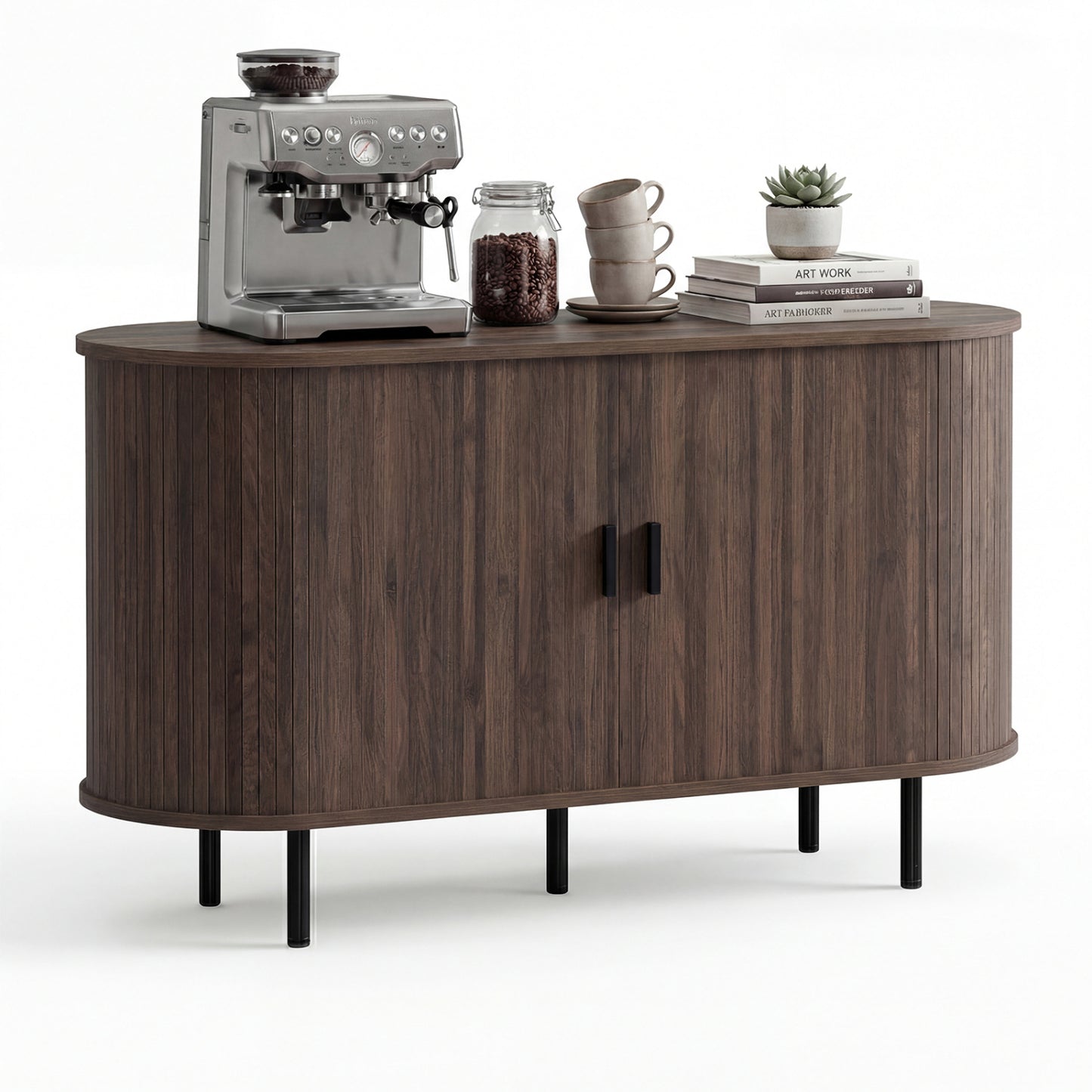 47 Inch Fluted Sideboard Buffet Cabinet with Tambour Sliding Doors and Metal Legs