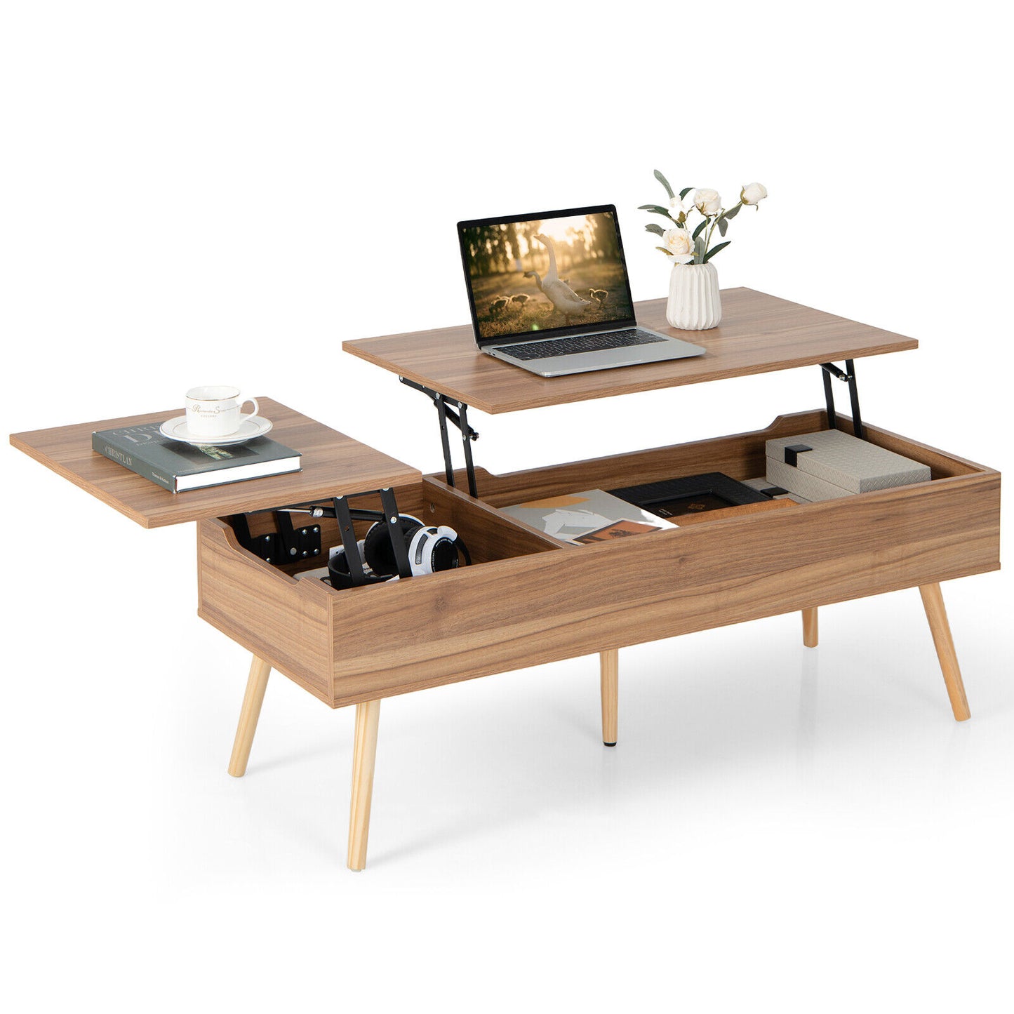 47 Inch Lift Top Coffee Table with 2 Hidden Compartments-Brown - Brown