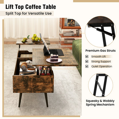 47 Inch Lift Top Coffee Table with 2 Hidden Compartments