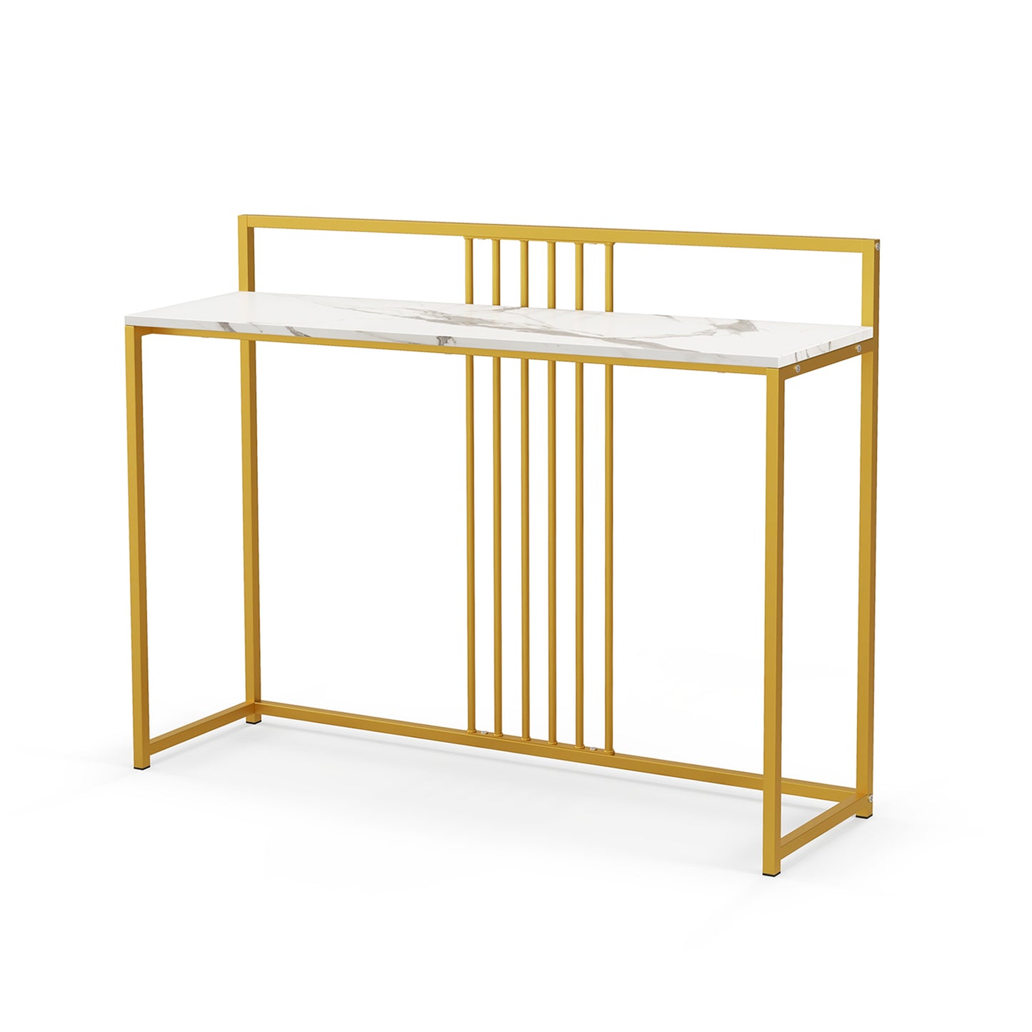 47 Inch Long Entryway Table with Faux Marble Top and Baffle-White