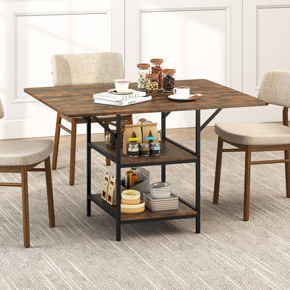 47 Inch Rectangular Dining Table with 2 Open Storage Shelves and Sturdy Metal Legs for 4-6-Rustic Brown costway2
