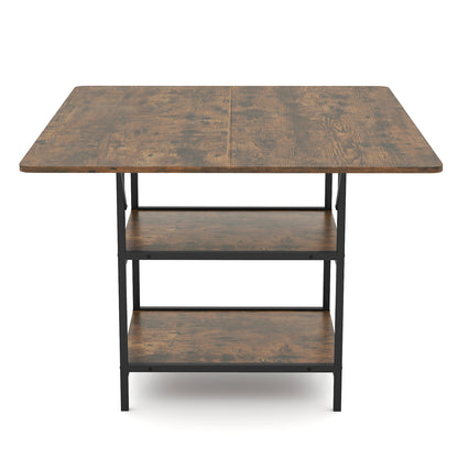 47 Inch Rectangular Dining Table with 2 Open Storage Shelves and Sturdy Metal Legs for 4-6-Rustic Brown costway2