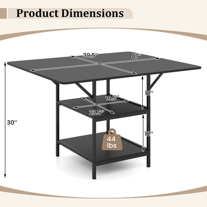 47 Inch Rectangular Dining Table with 2 Open Storage Shelves and Sturdy Metal Legs for 4-6-Black costway3
