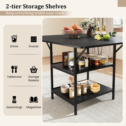 47 Inch Rectangular Dining Table with 2 Open Storage Shelves and Sturdy Metal Legs for 4-6-Black costway3