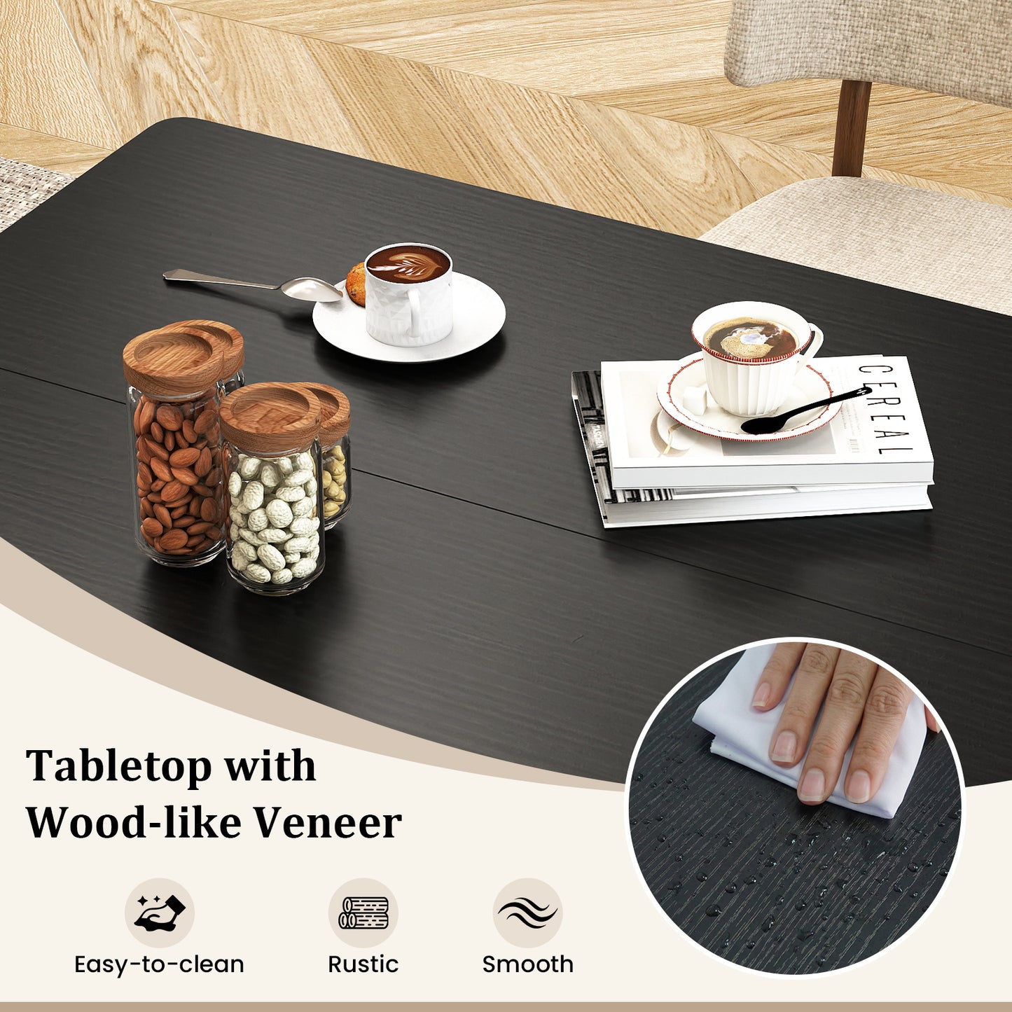 47 Inch Rectangular Dining Table with 2 Open Storage Shelves and Sturdy Metal Legs for 4-6-Black costway3