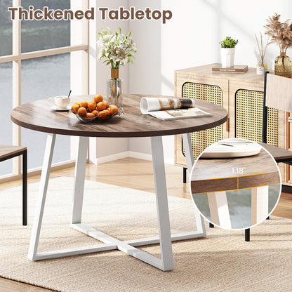 47 Inch Round Dining Table with Stable X-shaped Base and Round Thickened Tabletop-Natural