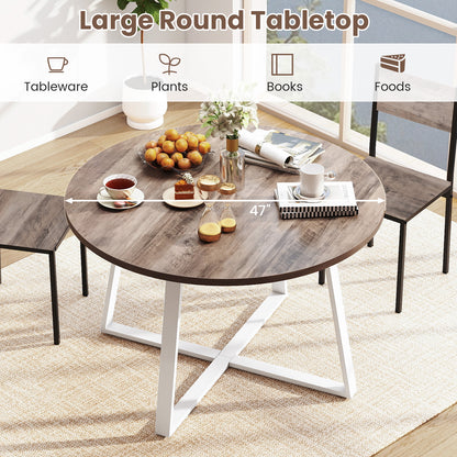 47 Inch Round Dining Table with Stable X-shaped Base and Round Thickened Tabletop-Natural