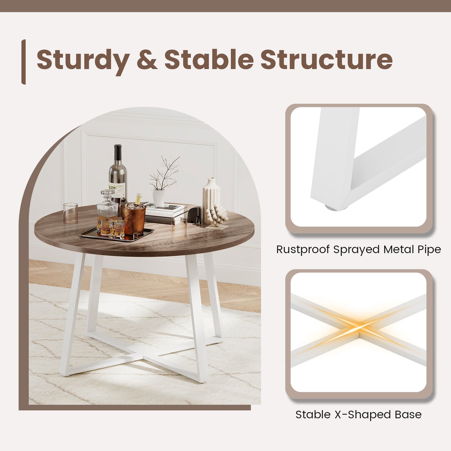 47 Inch Round Dining Table with Stable X-shaped Base and Round Thickened Tabletop-Natural