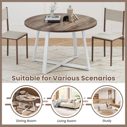 47 Inch Round Dining Table with Stable X-shaped Base and Round Thickened Tabletop-Natural