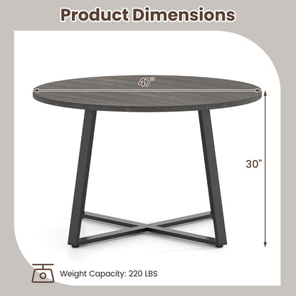 47 Inch Round Dining Table with Stable X-shaped Base and Round Thickened Tabletop-Grey