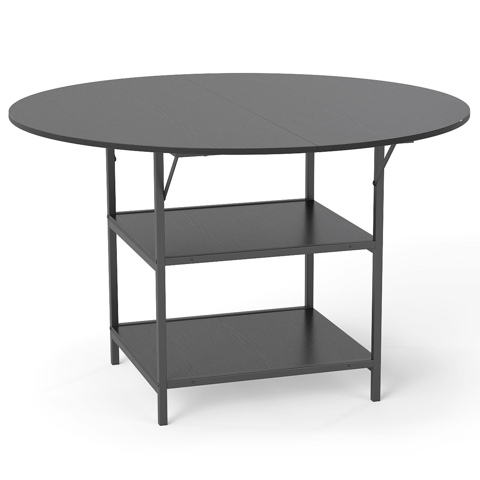 47 Inch Round Dining Table for 4-6 People Large Kitchen Table with 2-Tier Storage Shelves-Black