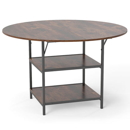 47 Inch Round Dining Table for 4-6 People Large Kitchen Table with 2-Tier Storage Shelves-Rustic Brown