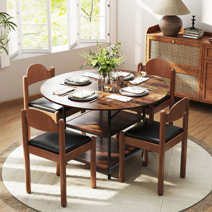 47 Inch Round Dining Table for 4-6 People Large Kitchen Table with 2-Tier Storage Shelves-Rustic Brown