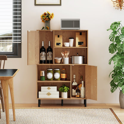 47 Inch Storage Cabinet Freestanding Bookcase with 2 Doors and 4 Open Shelves-Natural