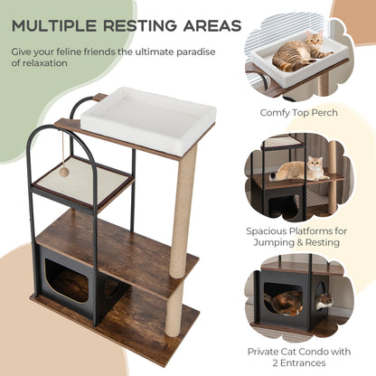 47 Inch Tall Cat Tree Tower Top Perch Cat Bed with Metal Frame-Black