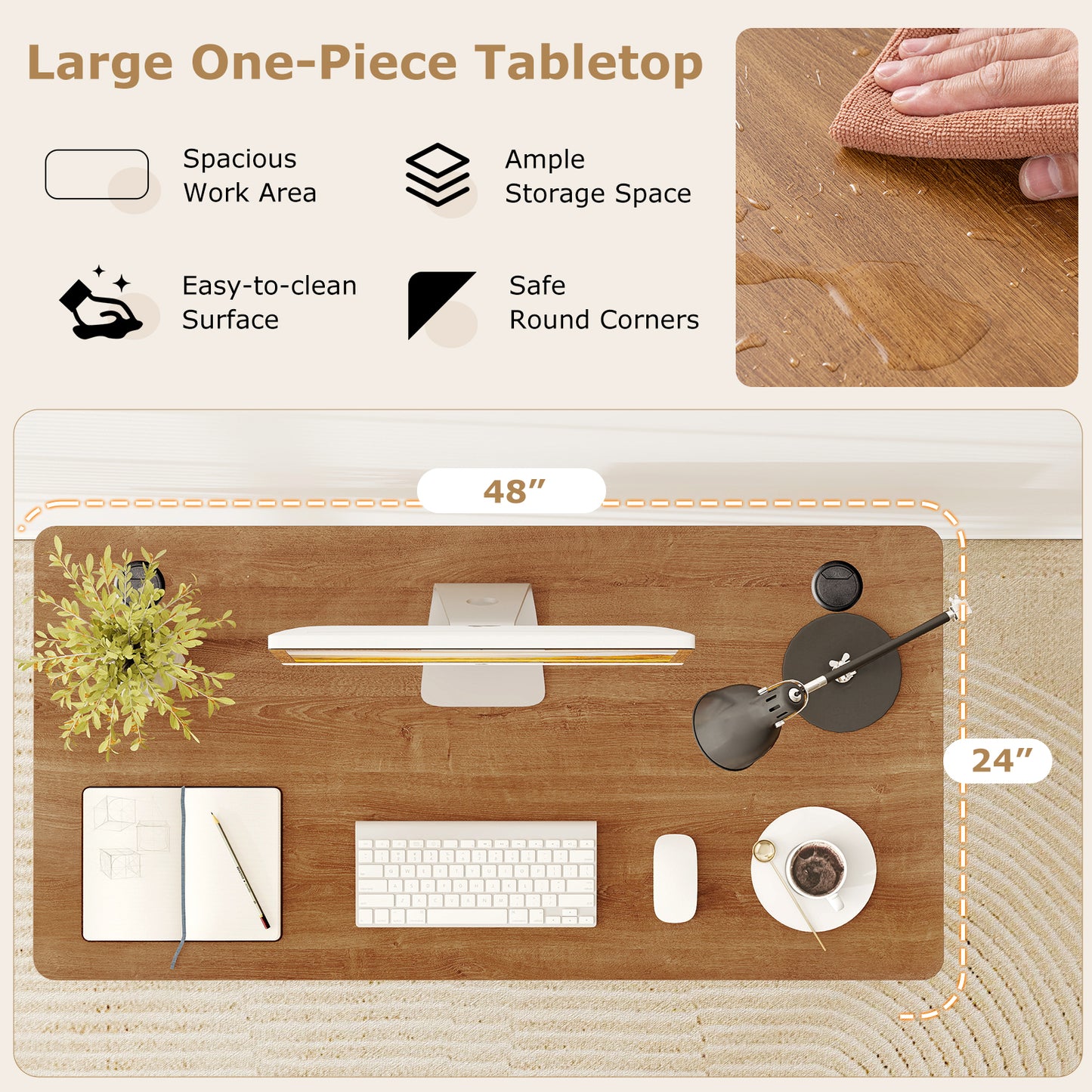 47 Inch x 24 Inch Universal Tabletop for Standard and Standing Desk Frame-S
