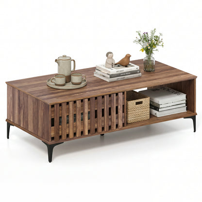 47 Inches Mid Century Coffee Table Farmhouse Wooden Center Table