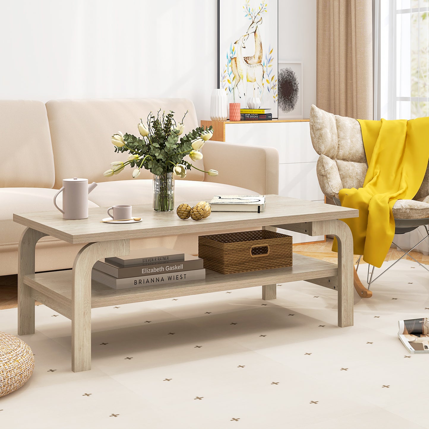 47 Inches Accent Rectangular Coffee Table for Living Room