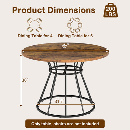 47 Inches Round Dining Table for 4 Farmhouse Kitchen Table with Wooden Tabletop