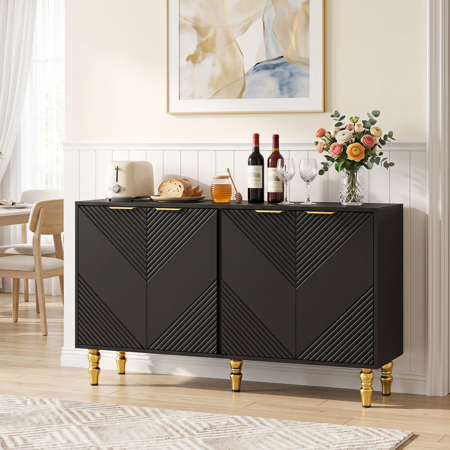 47" Sideboard Buffet Cabinet with Chevron Fluted Doors