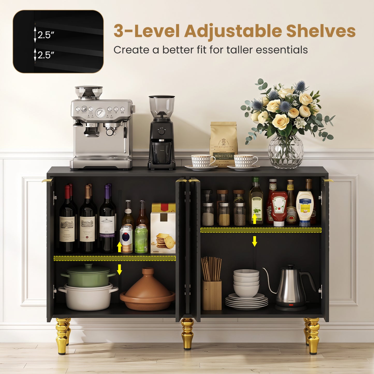 47" Sideboard Buffet Cabinet with Chevron Fluted Doors