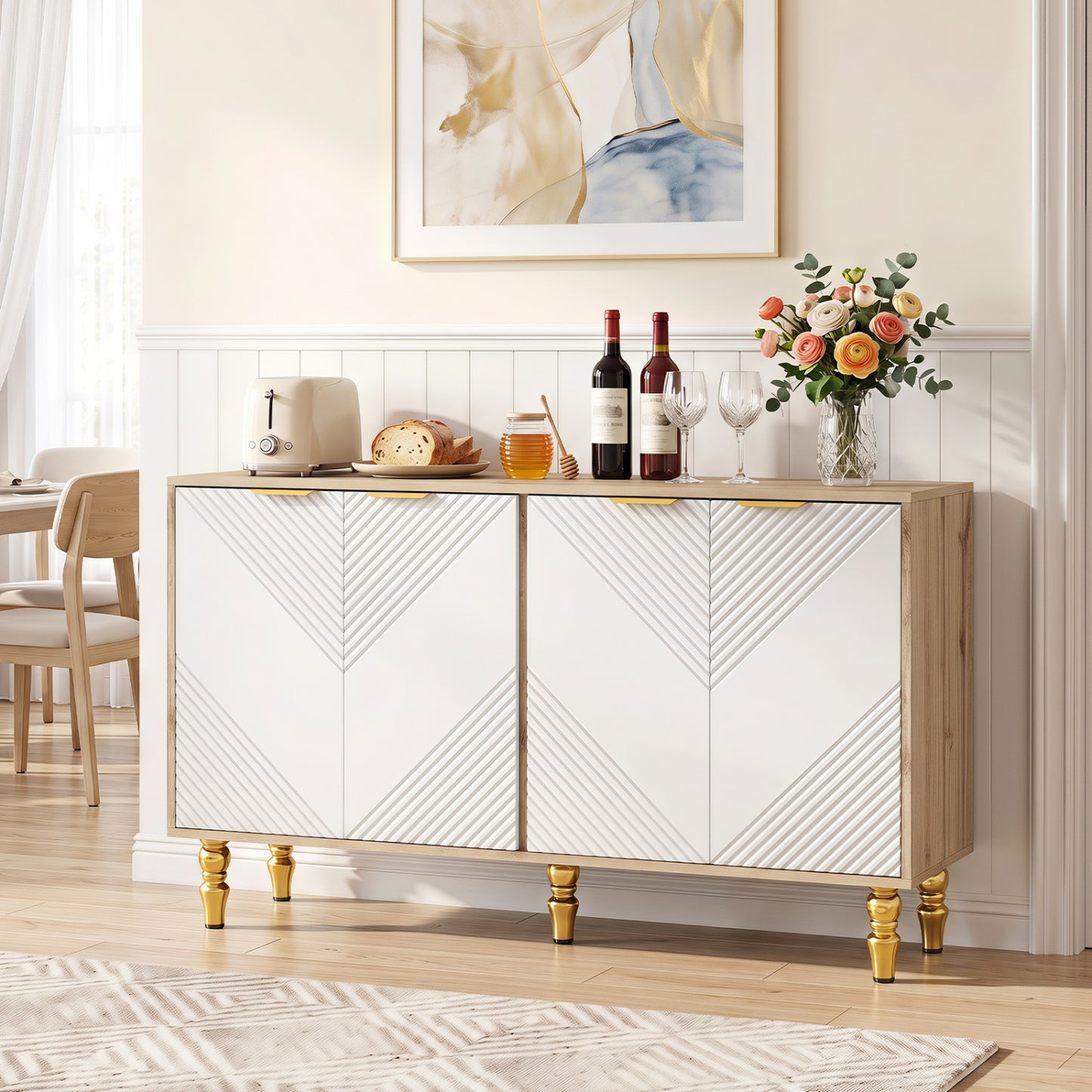 47" Sideboard Buffet Cabinet with Chevron Fluted Doors