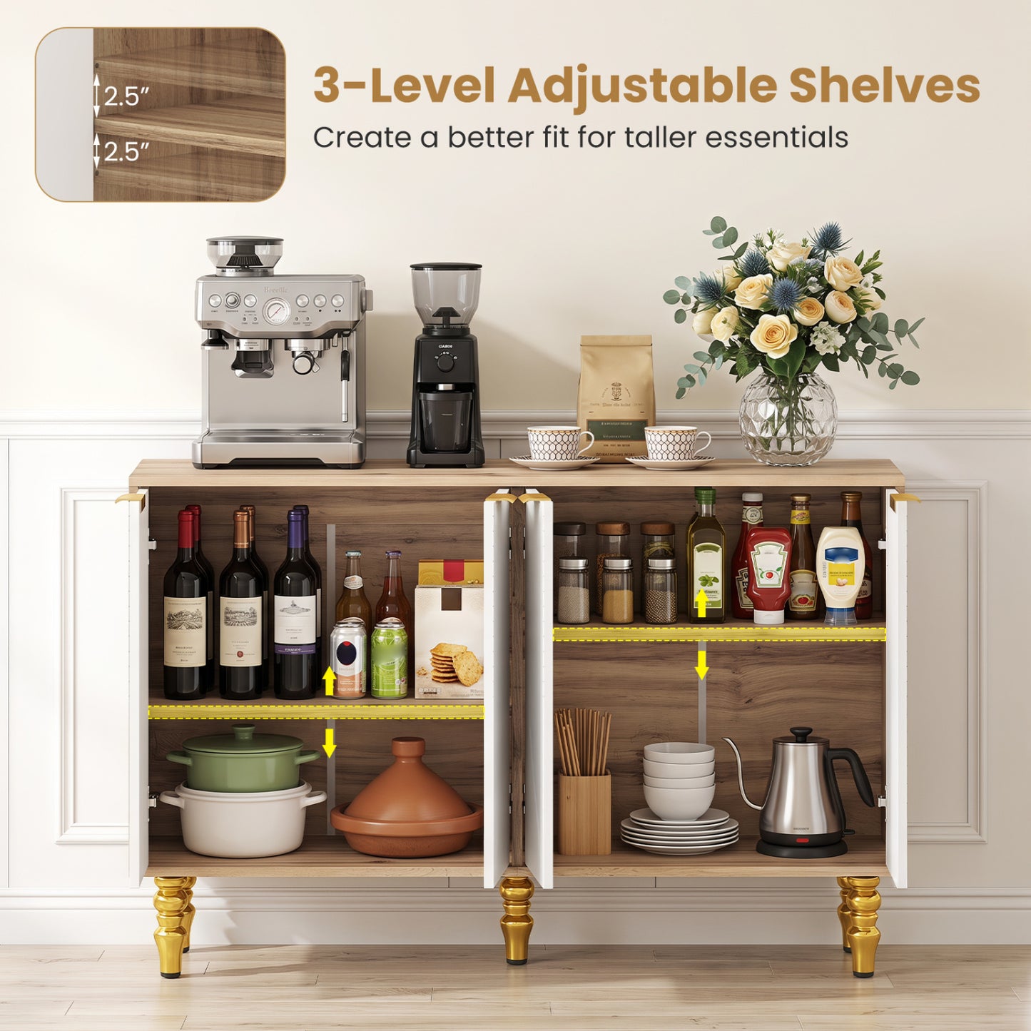 47" Sideboard Buffet Cabinet with Chevron Fluted Doors