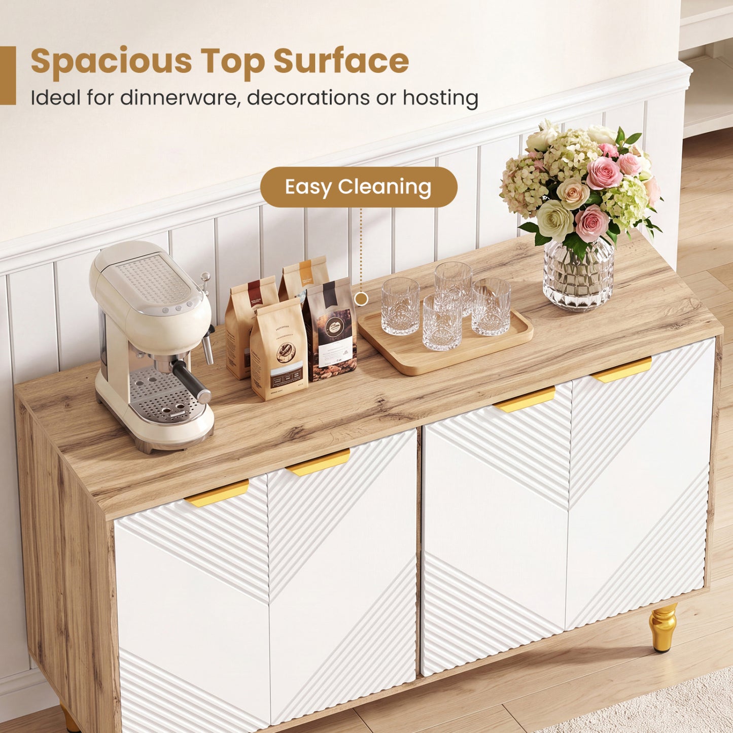 47" Sideboard Buffet Cabinet with Chevron Fluted Doors