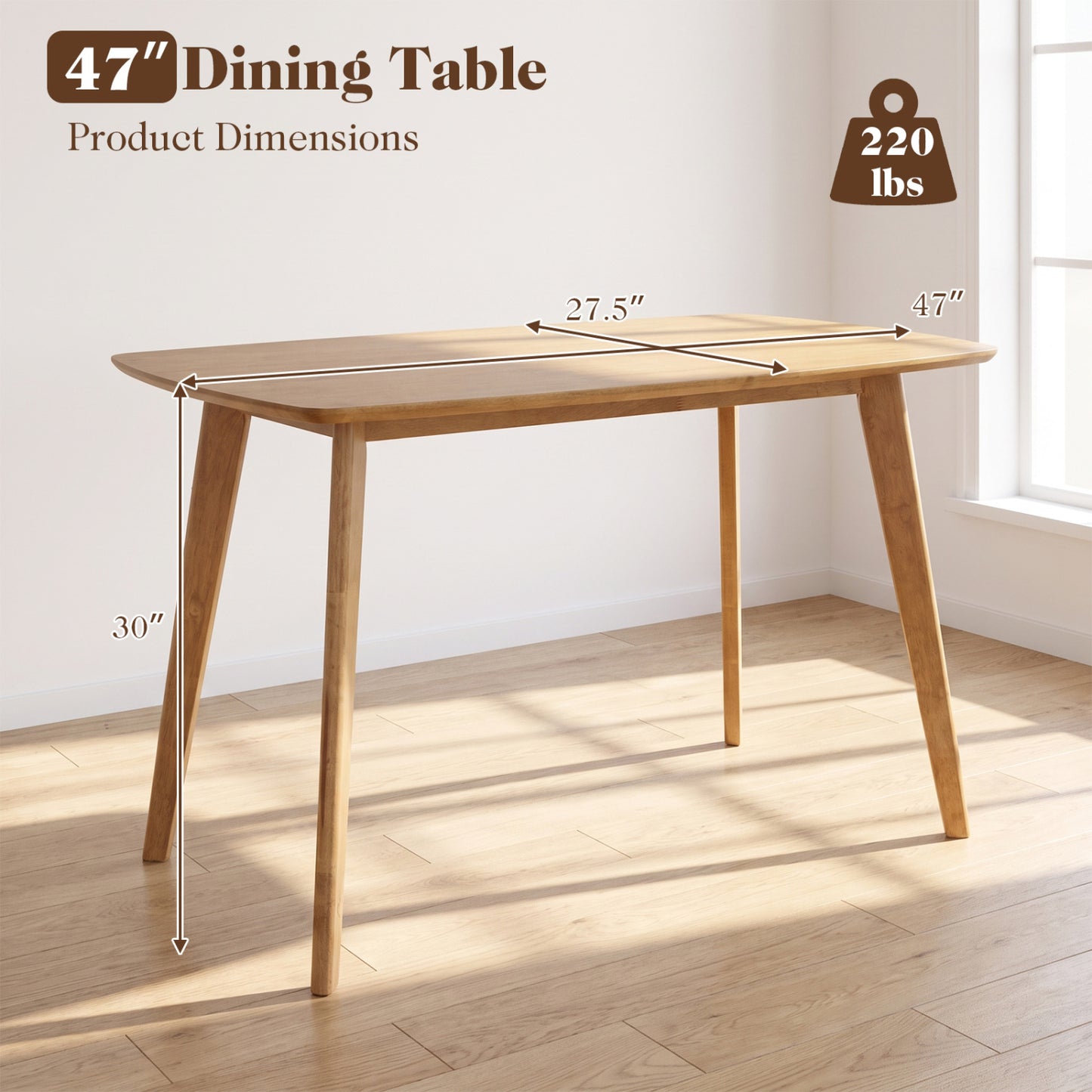 47" Solid Wood Dining Table for 4 People - Natural Finish