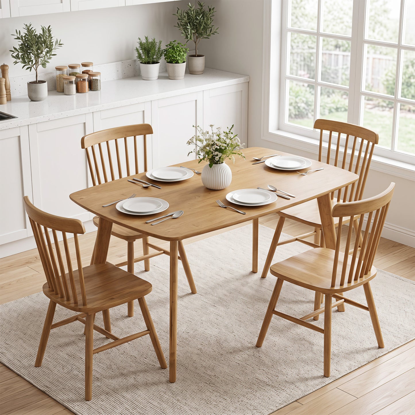 47" Solid Wood Dining Table for 4 People - Natural Finish