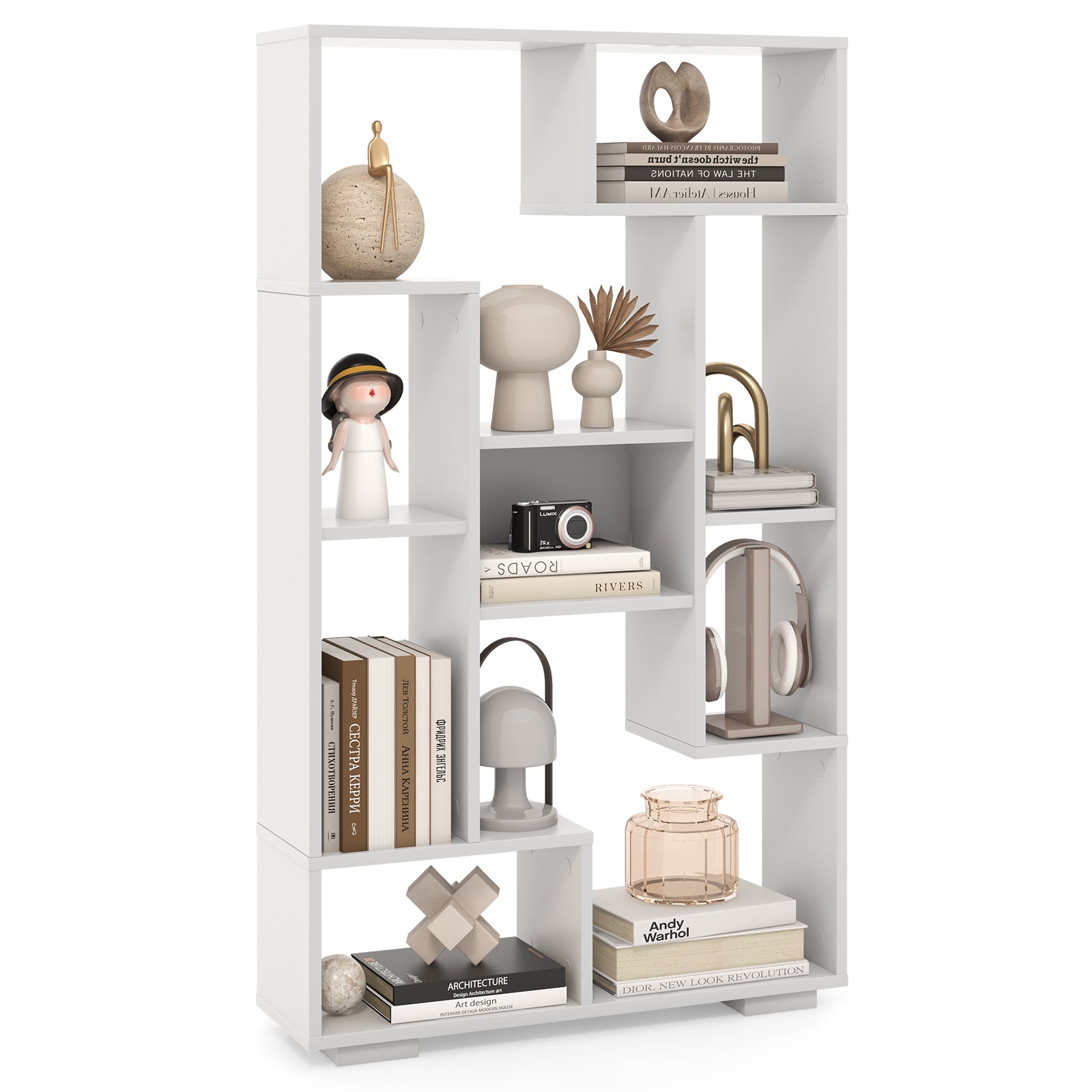 47-Inch Tall Bookshelf for Home Office Living Room-White - White