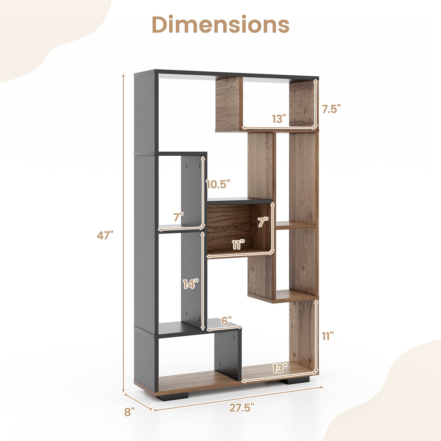 47-Inch Tall Bookshelf for Home Office Living Room