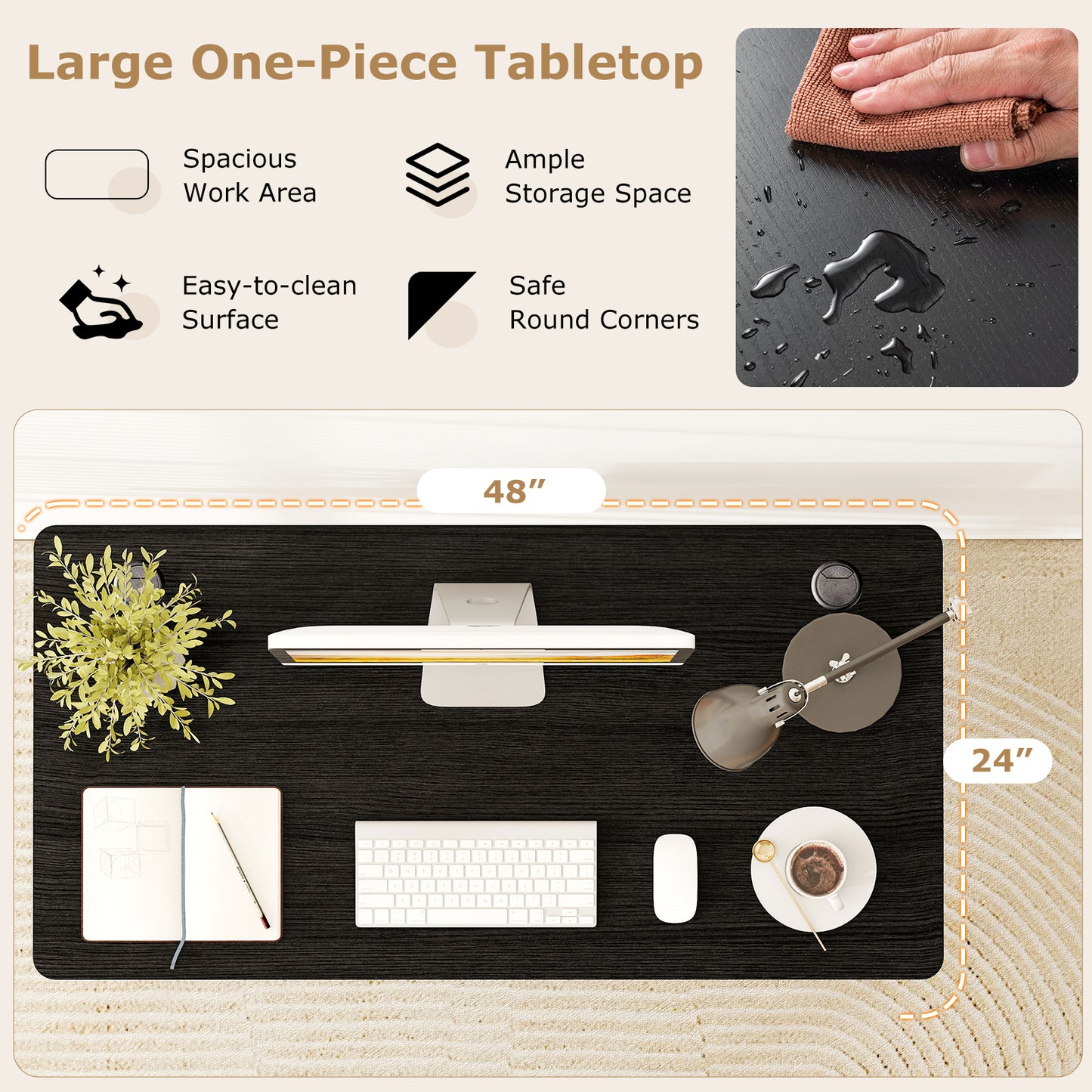 47‚Äù x 24‚Äù Universal Tabletop for Standard and Standing Desk Frame-Black