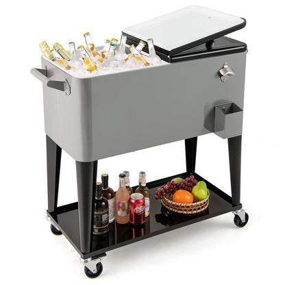 Portable Patio Cooler with Bottom Storage Shelf and Bottle Opener-Gray