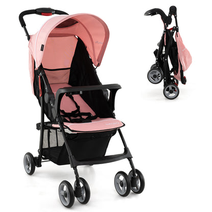 Toddler Travel Stroller for Airplane with Canopy and Adjustable Backrest-Gray - Pink