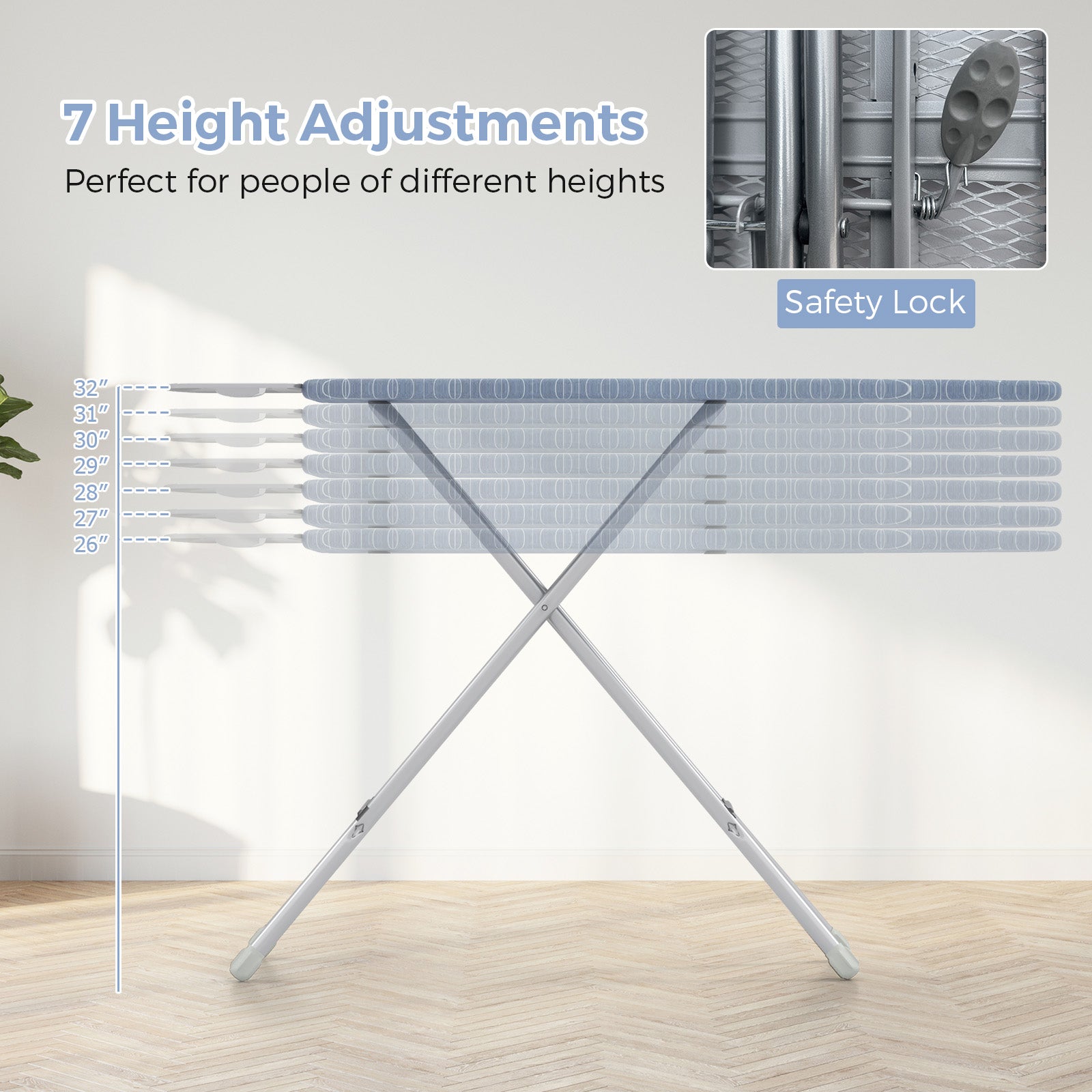 48 Inch x 13.5 Inch Ironing Board with Iron Rest for Home-Gray