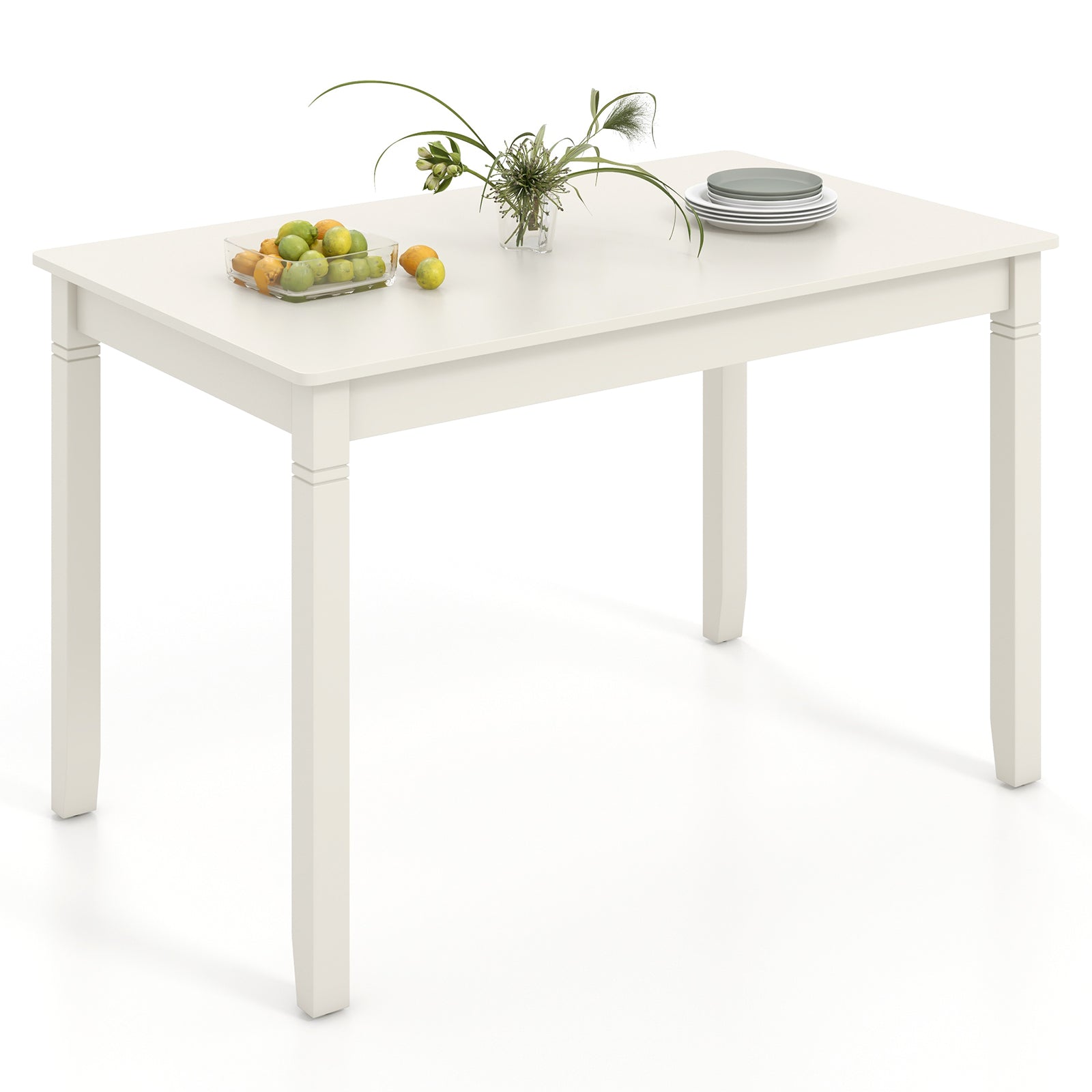 48-Inch Wooden Dining Table for 4 People Rectangular Kitchen Table with Rubber Wood Legs-Cherry - Cream White